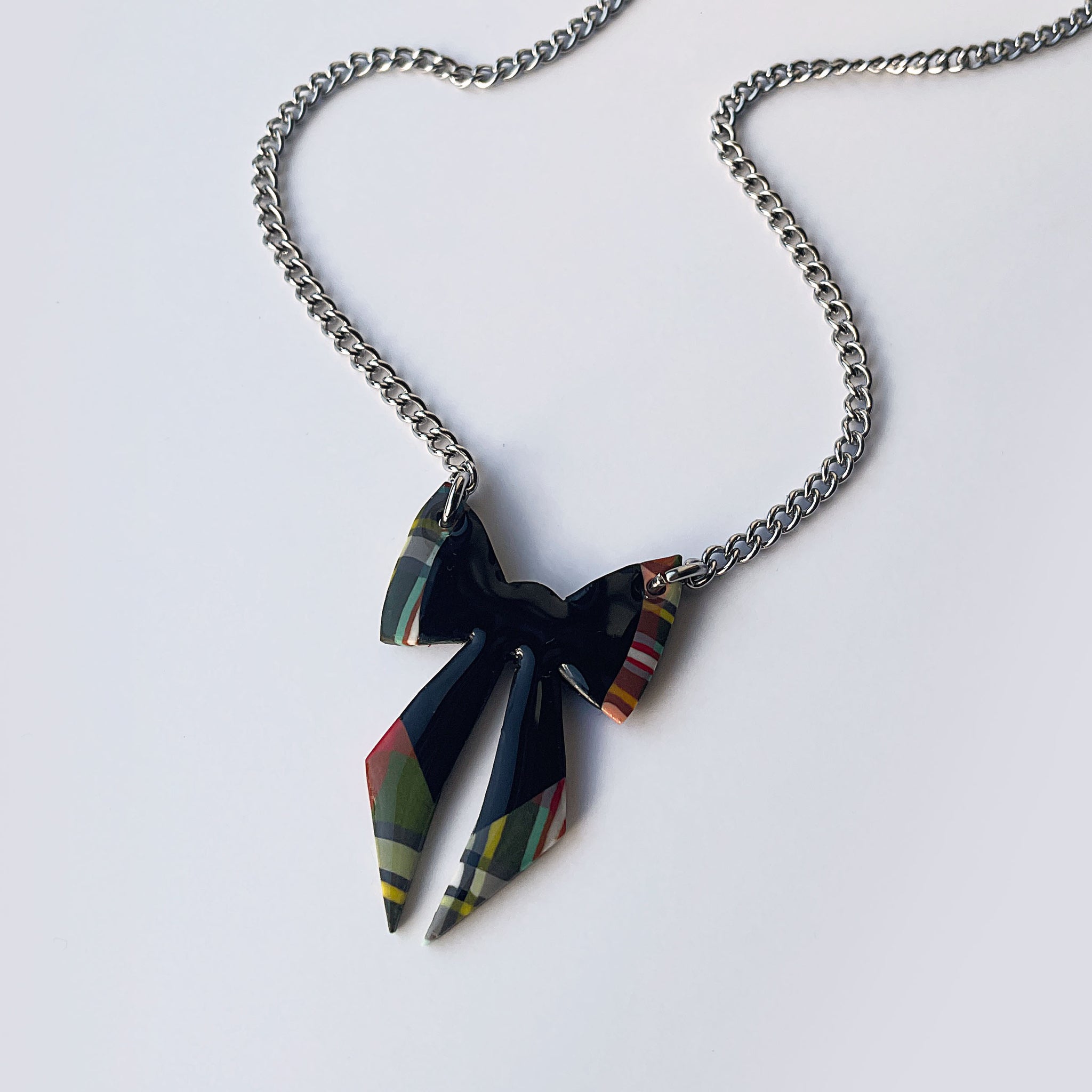 Green Tartan Bow necklace