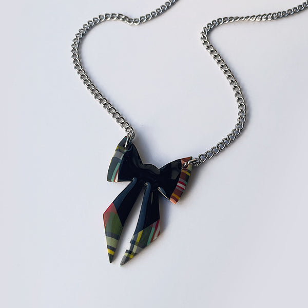 Green Tartan Bow necklace