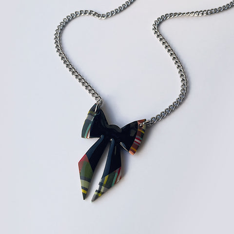 Green Tartan Bow necklace