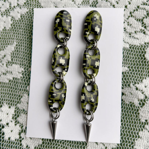 Green Dangly Studs
