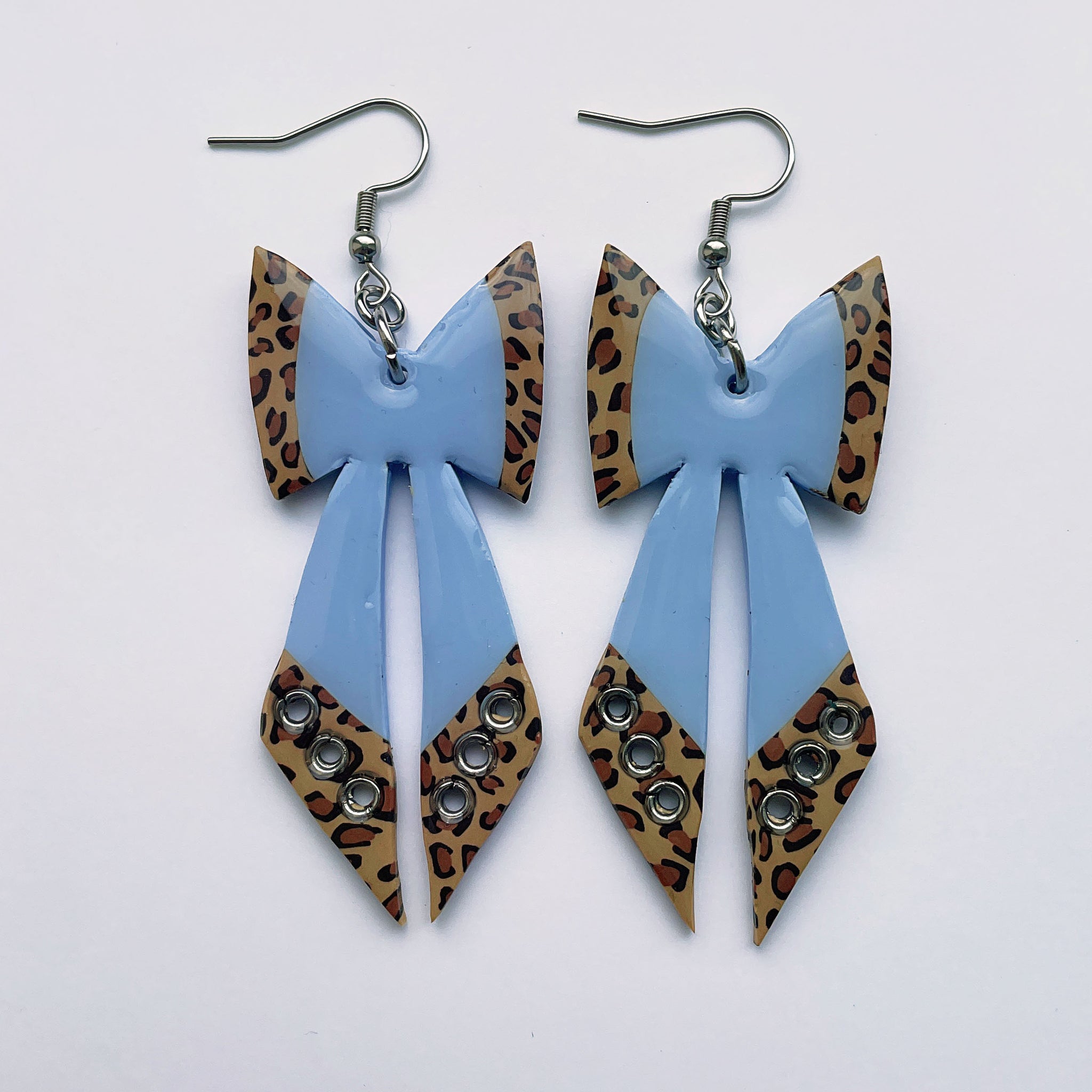 Blue Leopard Bow Earrings