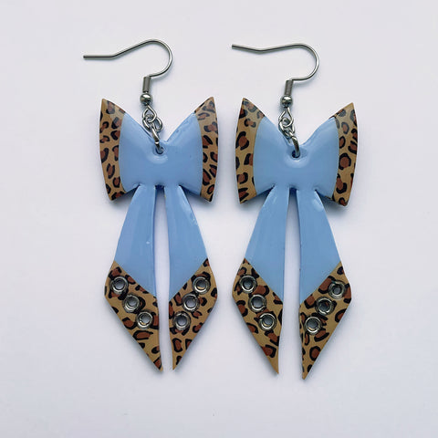 Blue Leopard Bow Earrings
