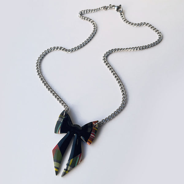 Green Tartan Bow necklace