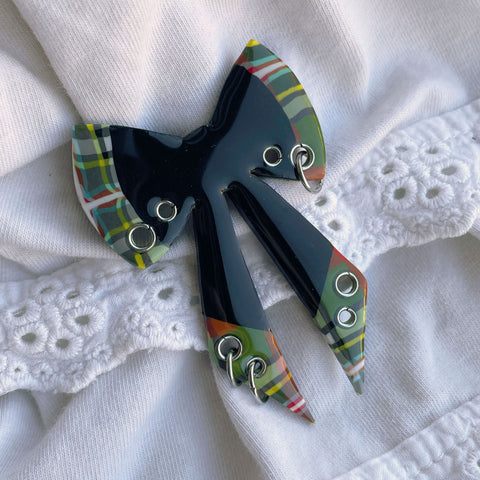 Green Tartan Bow Hairclip