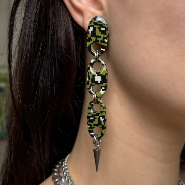Green Dangly Studs