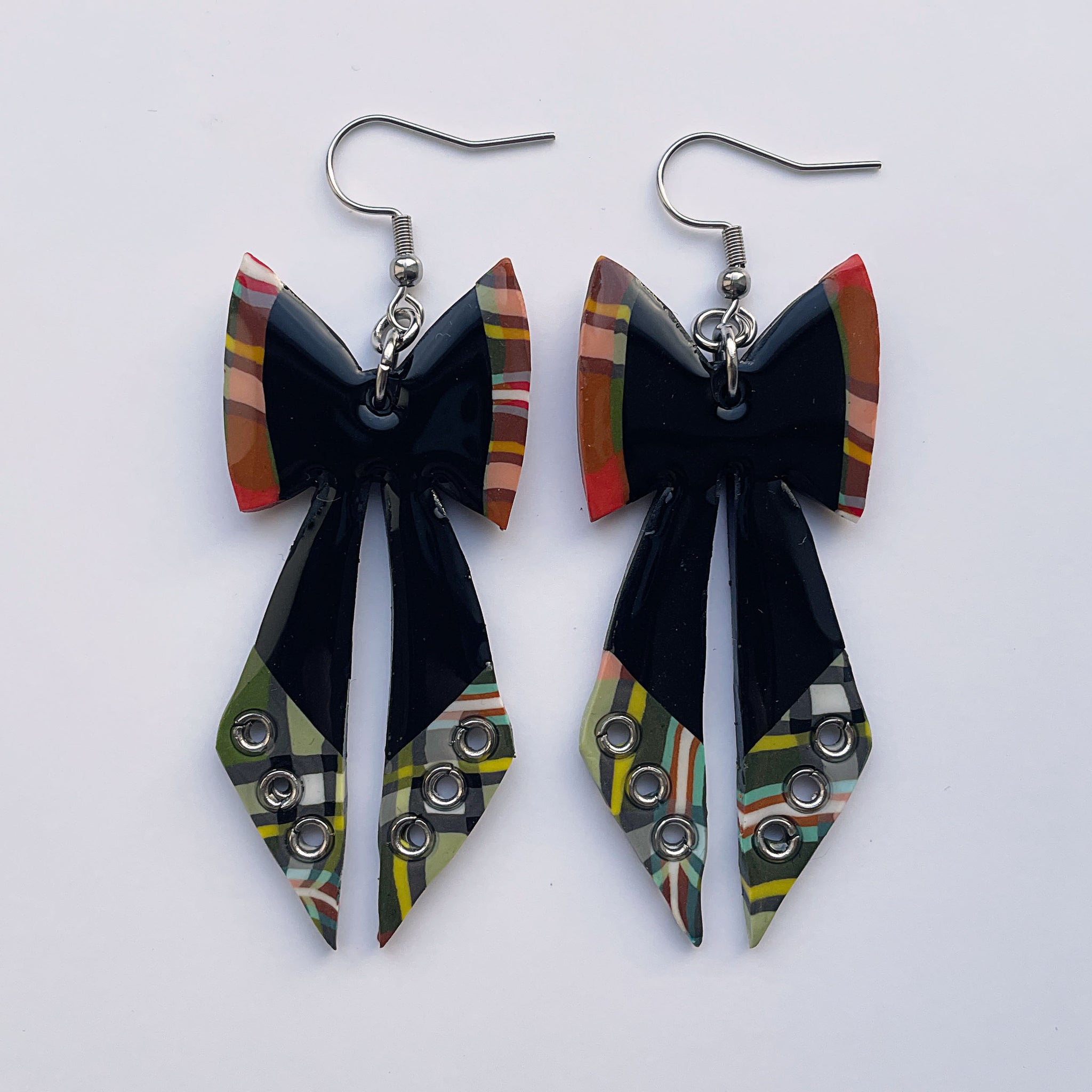 Green Tartan Bow Earrings