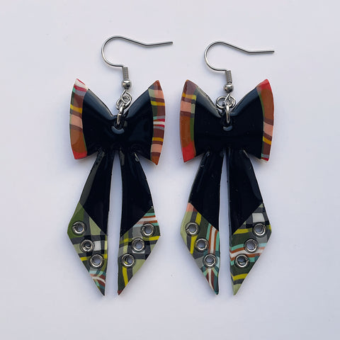 Green Tartan Bow Earrings