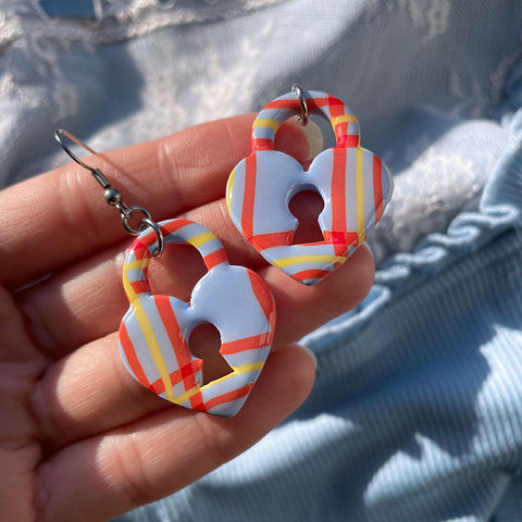 Blue Tartan Padlock Earrings